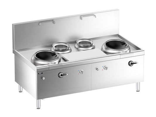 kualitas  Floor Chinese Induction  Double-wok  and Double Bain Marie  Stove with Cabinet pabrik